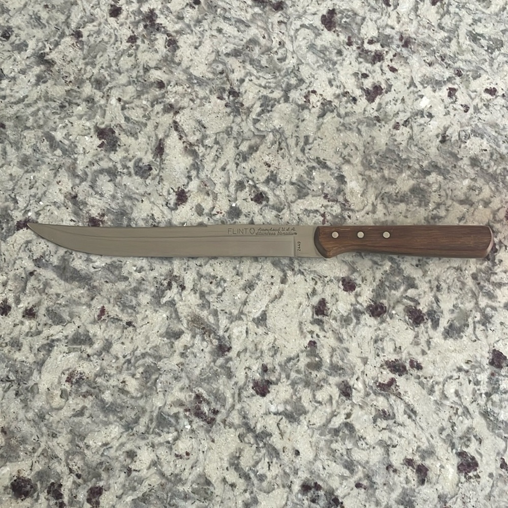 Vintage Flint Stainless USA Waverly Edge Carving Knife 13” Rivet Handle